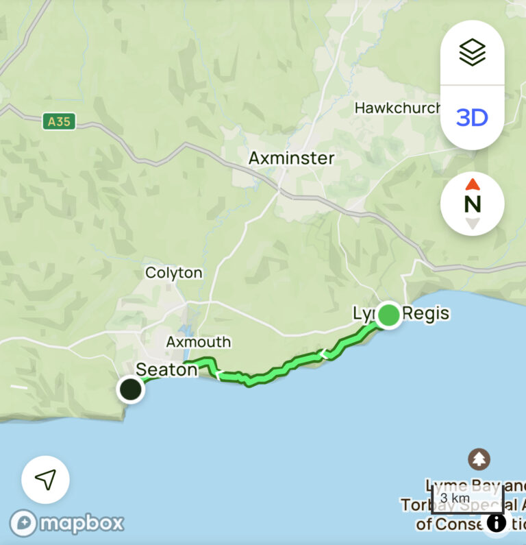 Lymr Regis to Beer trail map for coastal walk