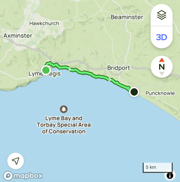 Lyme Regis to Burton Bradstock walking trail map route