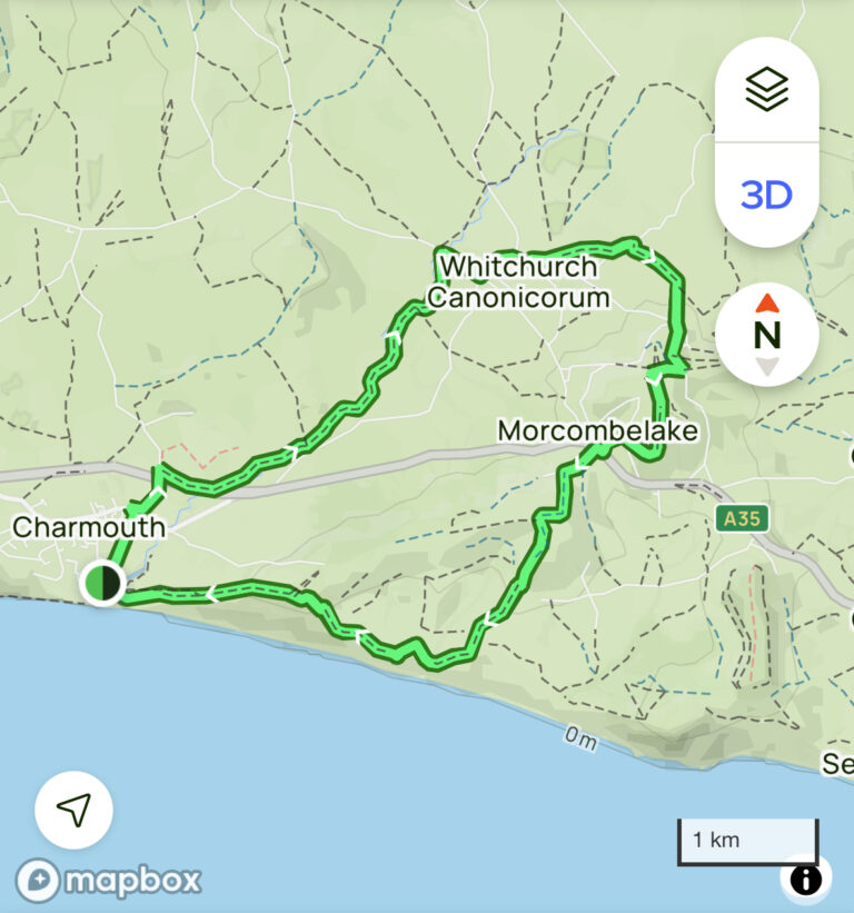 Charmouth circular walking route across Jurassic Coast