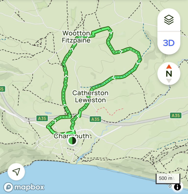 Dorset countryside walking trail through Charmouth