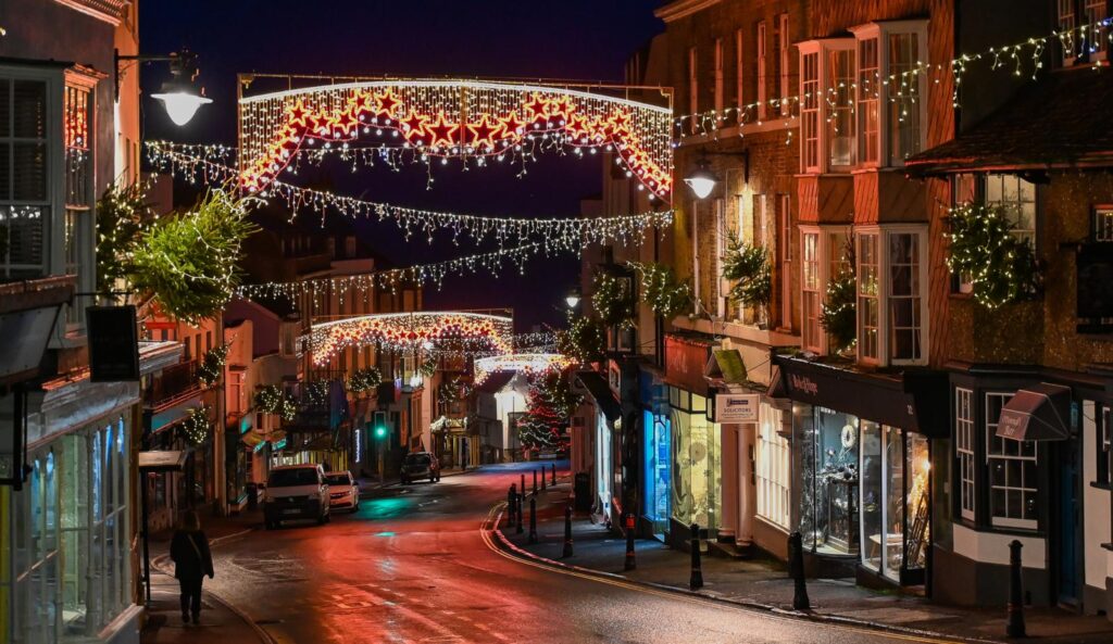 Christmas lights in Lyme Regis