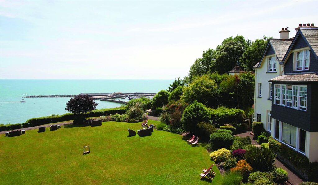 Alexandra hotel Lyme Regis wedding venue with view of the Cobb in lyme regis